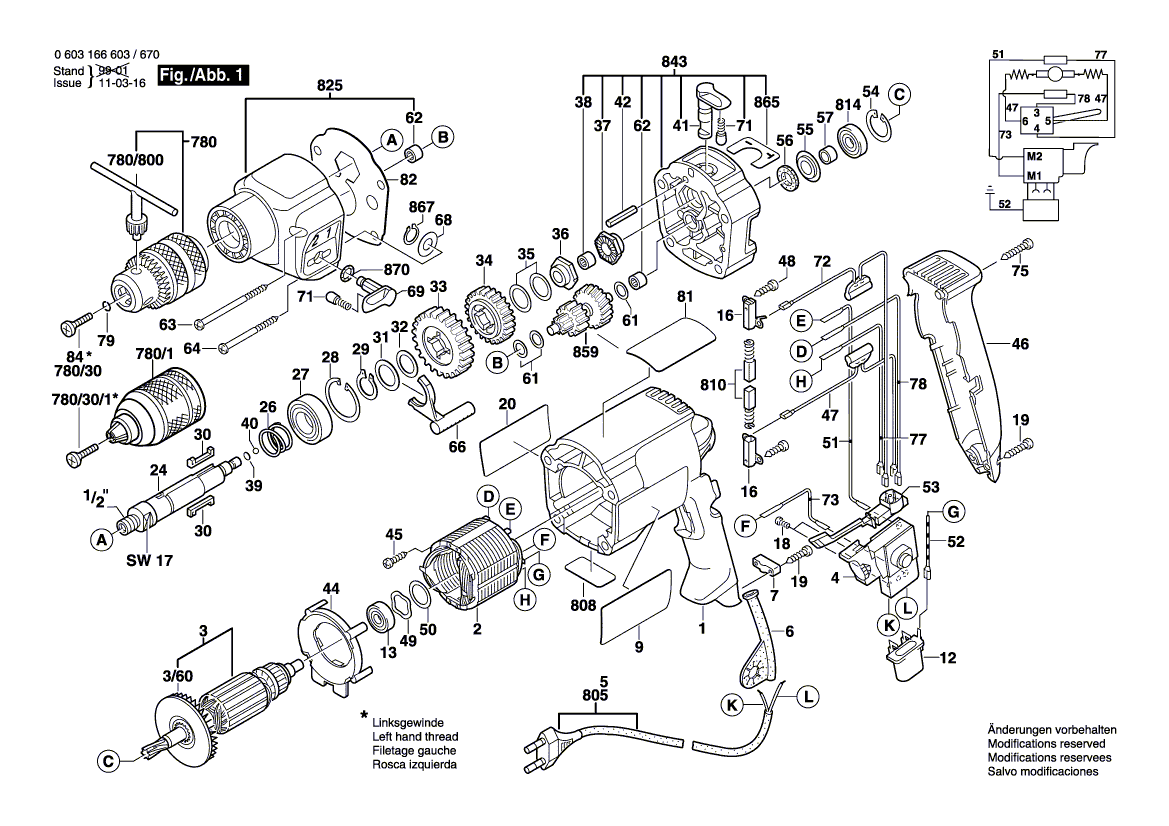 Для ударной дрели Bosch CSB 700-2 RE 230 V 0603166603, деталировка 1