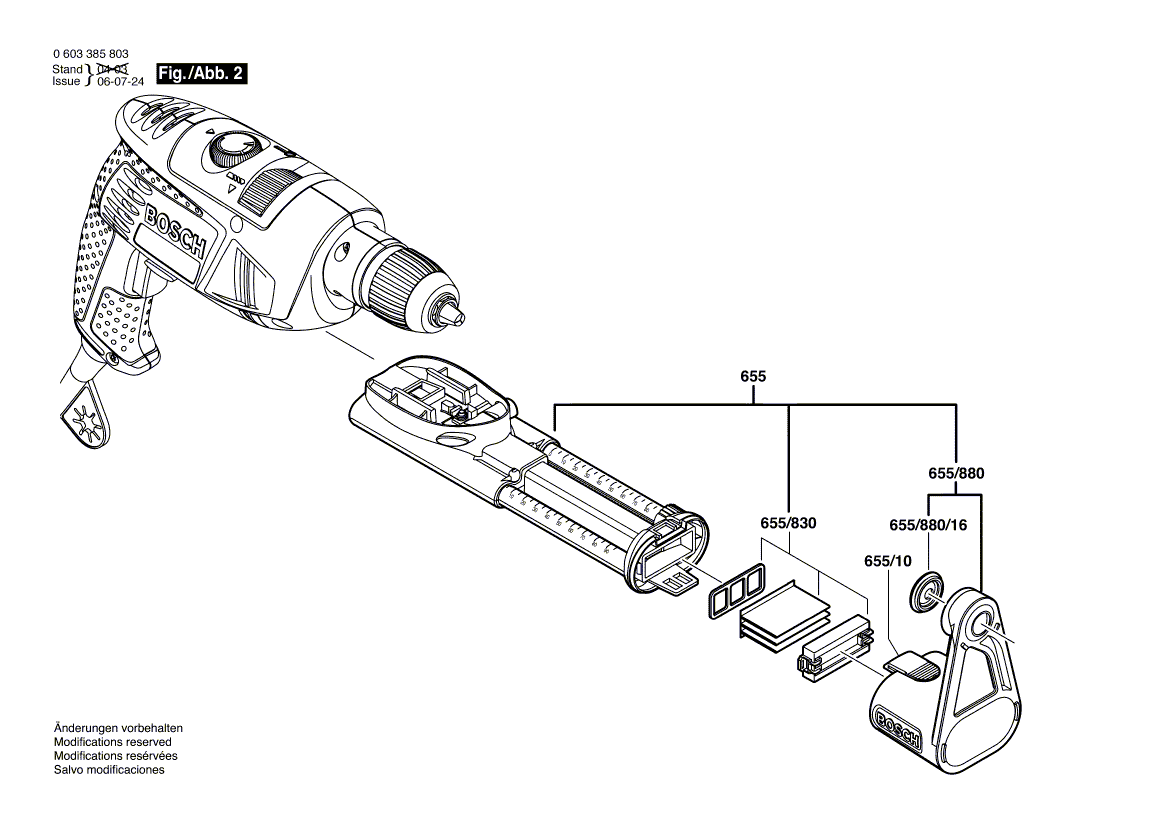 Для ударной дрели Bosch PSB 1000 RCA 230 V 0603385803, деталировка 2