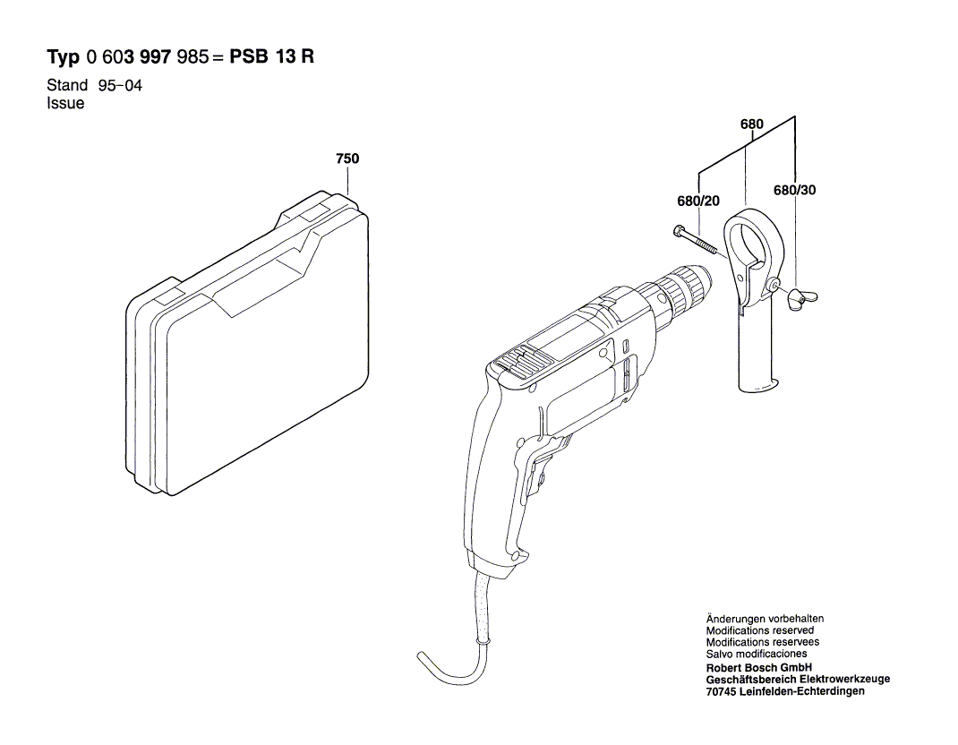 Для ударной дрели Bosch PSB 13 R 230 V 0603997985, деталировка 2