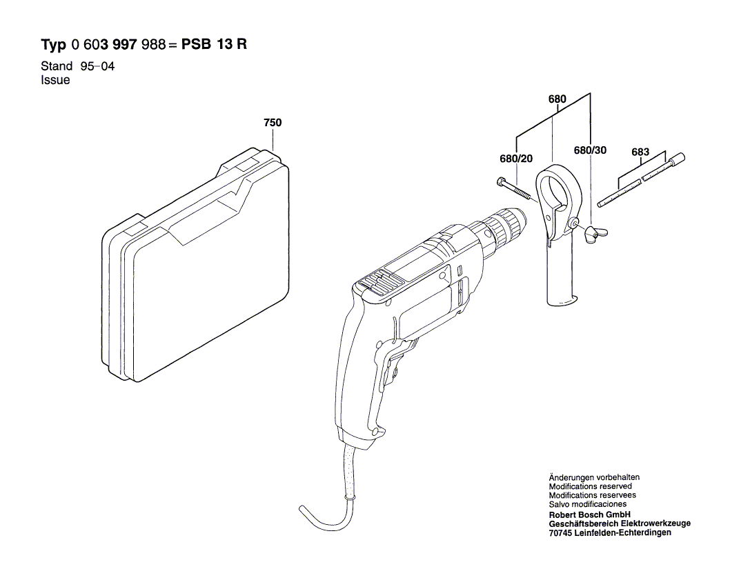 Для ударной дрели Bosch PSB 13 R 230 V 0603997988, деталировка 2