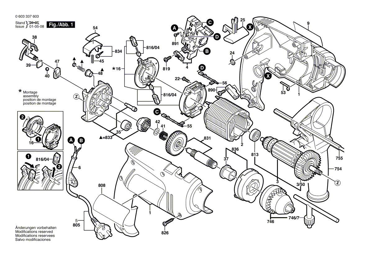 Для ударной дрели Bosch PSB 13 RE 230 V 0603337685, деталировка 1