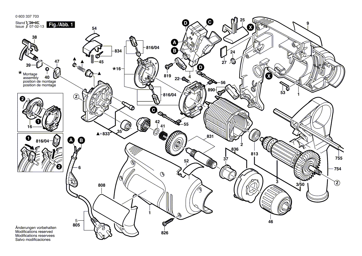 Для ударной дрели Bosch PSB 13 RE 230 V 0603337786, деталировка 1