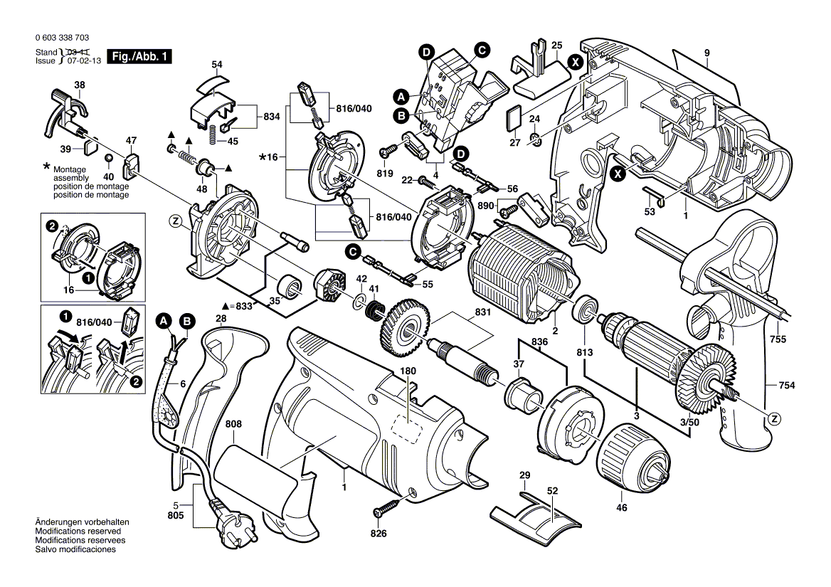 Для ударной дрели Bosch PSB 16 RE 230 V 0603338786, деталировка 1