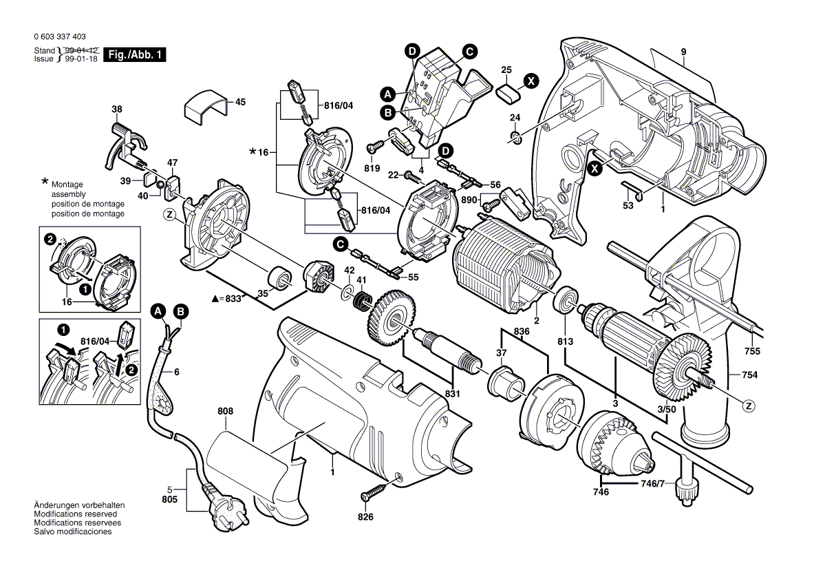 Для ударной дрели Bosch PSB 450-2 230 V 0603337403, деталировка 1