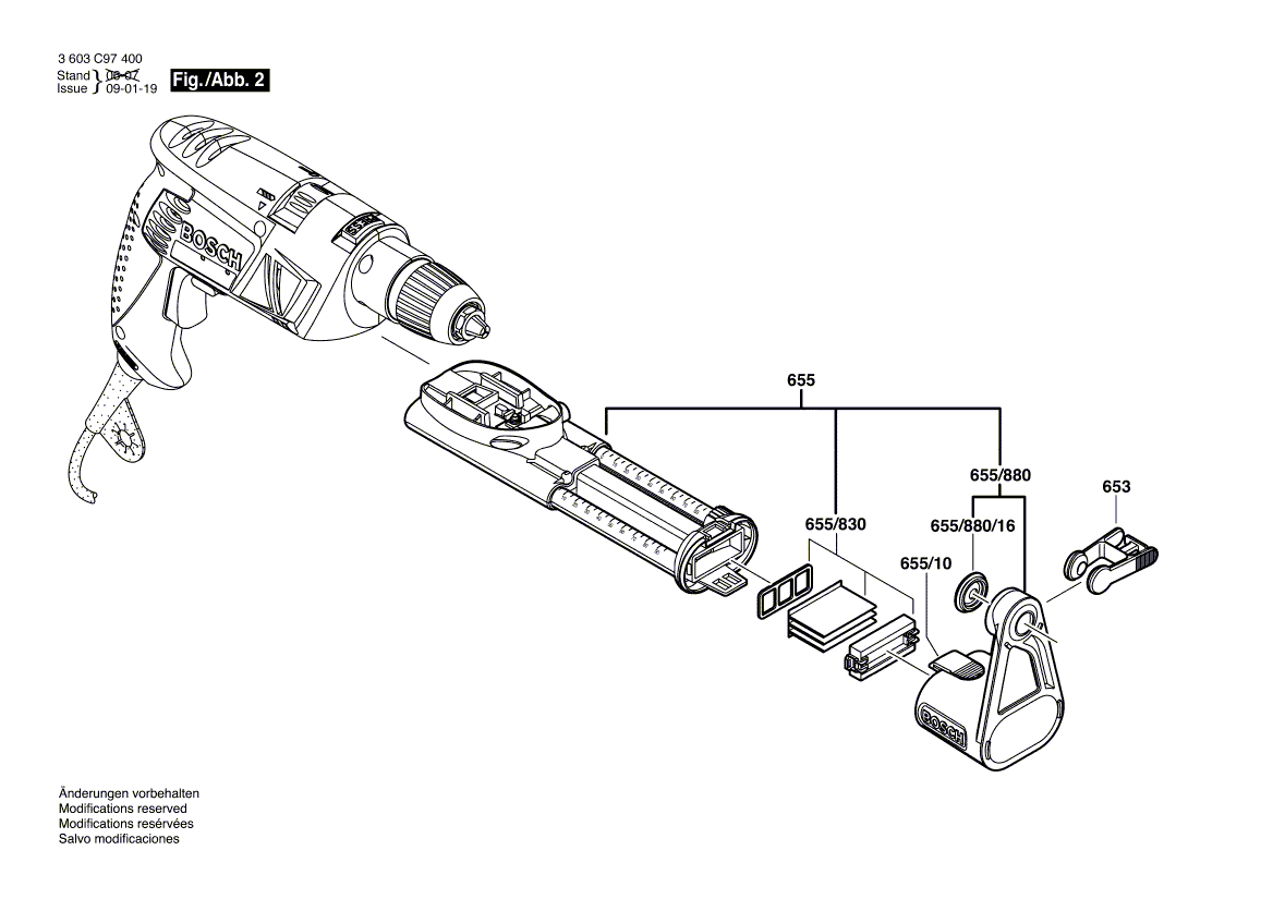 Для ударной дрели Bosch PSB 550 RA 230 V 3603C97402, деталировка 2