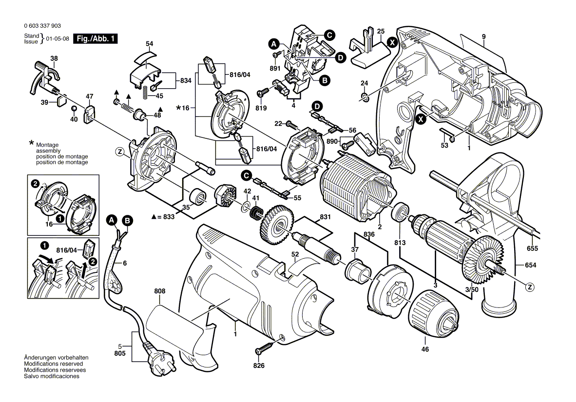 Для ударной дрели Bosch PSB 550 RE 230 V 0603337903, деталировка 1