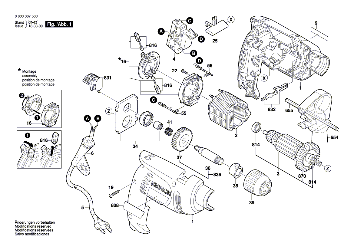 Для ударной дрели Bosch PSB 550 RE 230 V 0603387580, деталировка 1