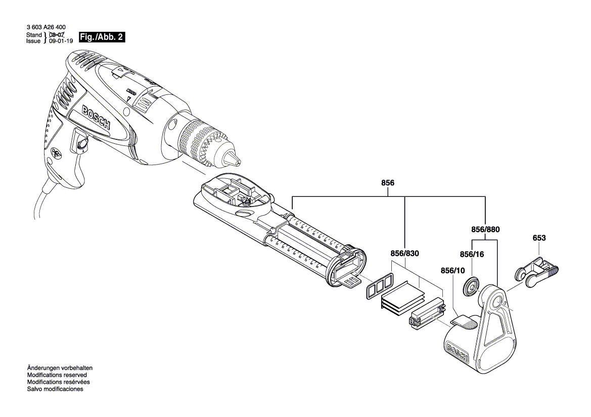 Для ударной дрели Bosch PSB 600 RE 230 V 3603A26400, деталировка 2