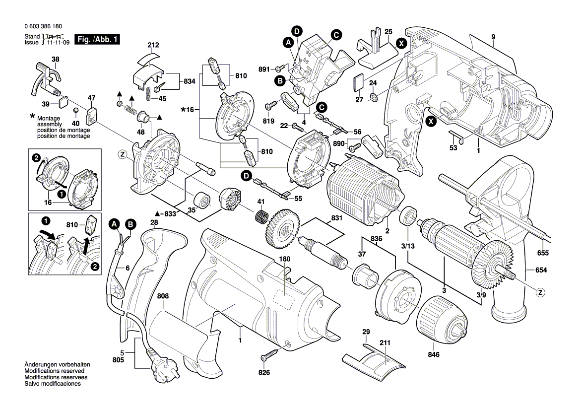 Для ударной дрели Bosch PSB 650 RE 230 V 0603386180, деталировка 1