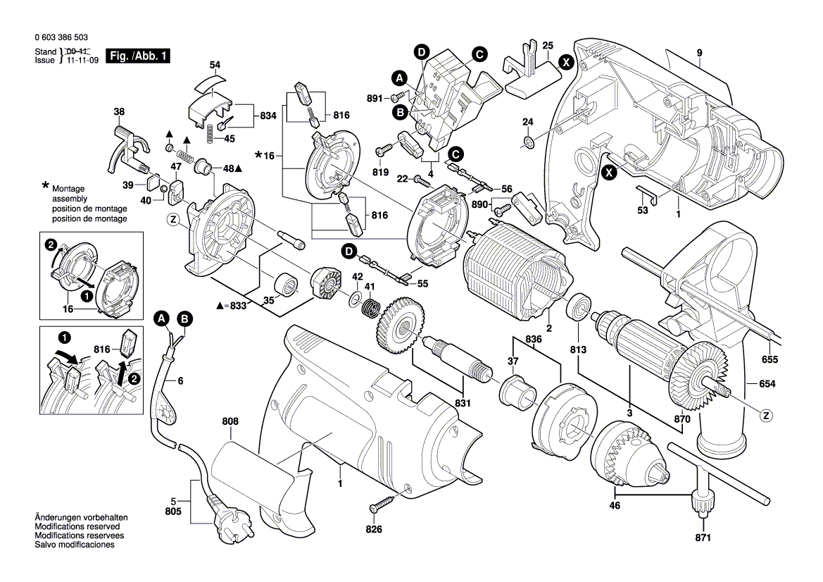 Для ударной дрели Bosch PSB 650 RE 230 V 0603386503, деталировка 1