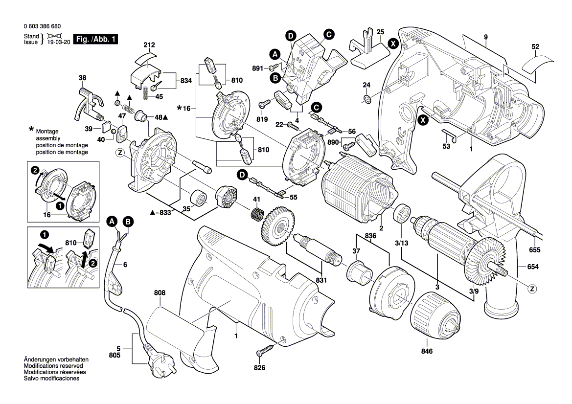 Для ударной дрели Bosch PSB 650 RE 230 V 0603386680, деталировка 1