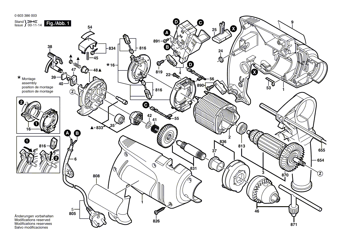 Для ударной дрели Bosch PSB 650-2 230 V 0603386003, деталировка 1