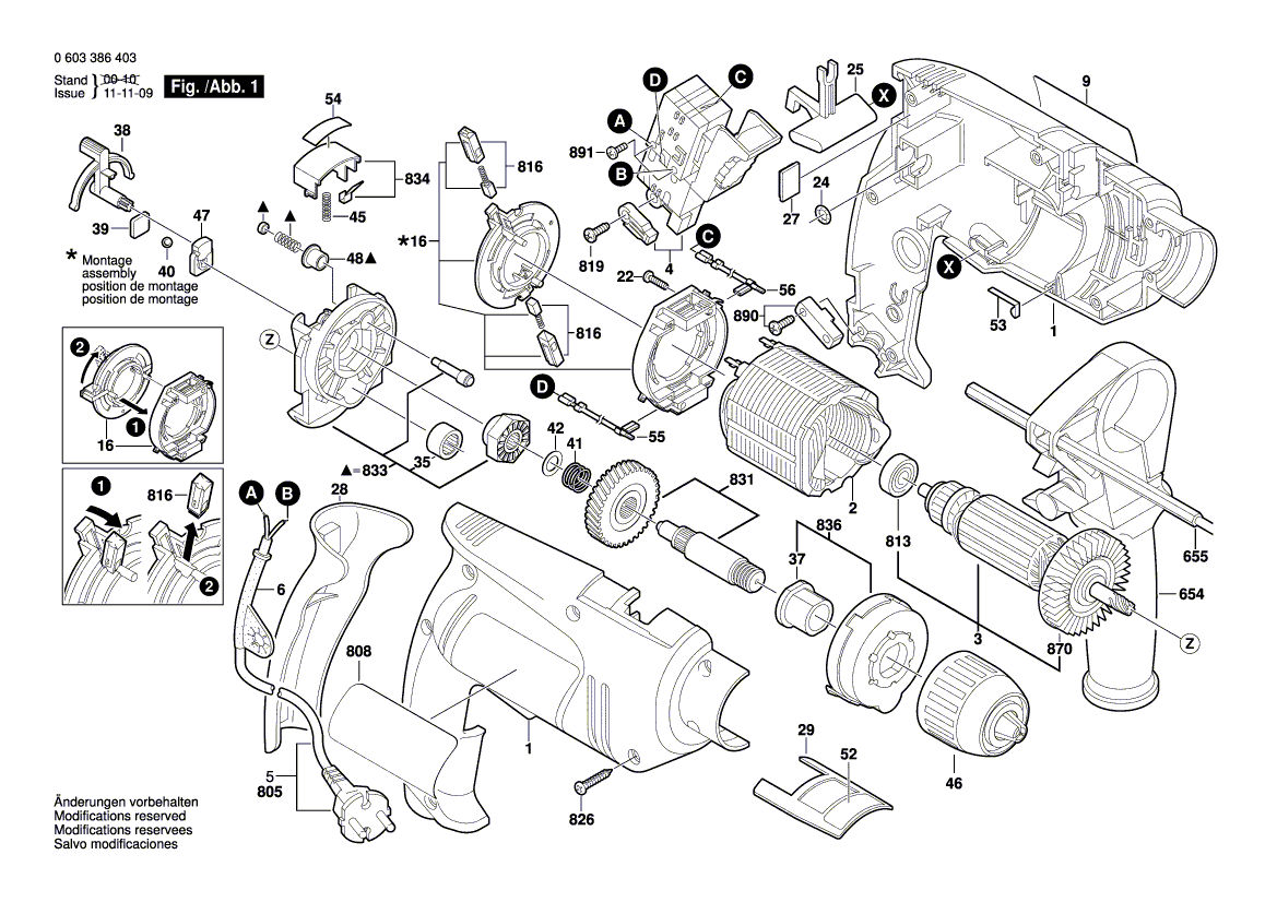 Для ударной дрели Bosch PSB 700 RE 230 V 0603386403, деталировка 1