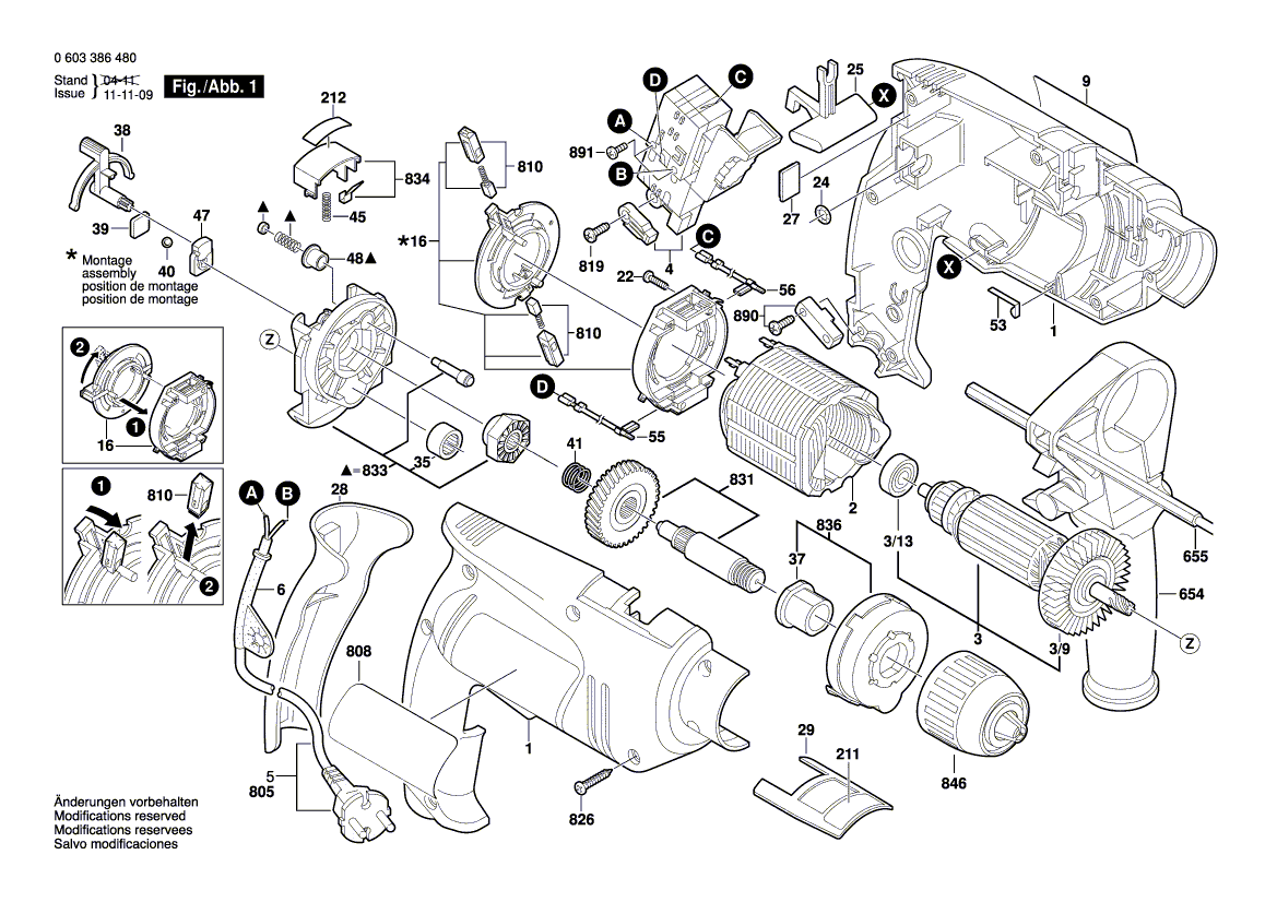 Для ударной дрели Bosch PSB 700 RE 230 V 0603386480, деталировка 1