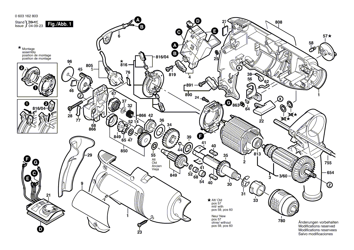 Для ударной дрели Bosch PSB 750-2 RPE 230 V 0603162863, деталировка 1