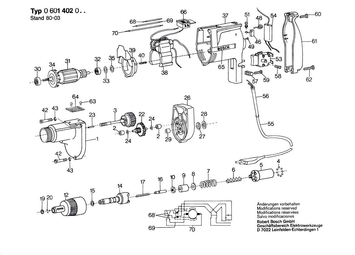 для шуруповерта Bosch 220 V 0601402003, деталировка 1