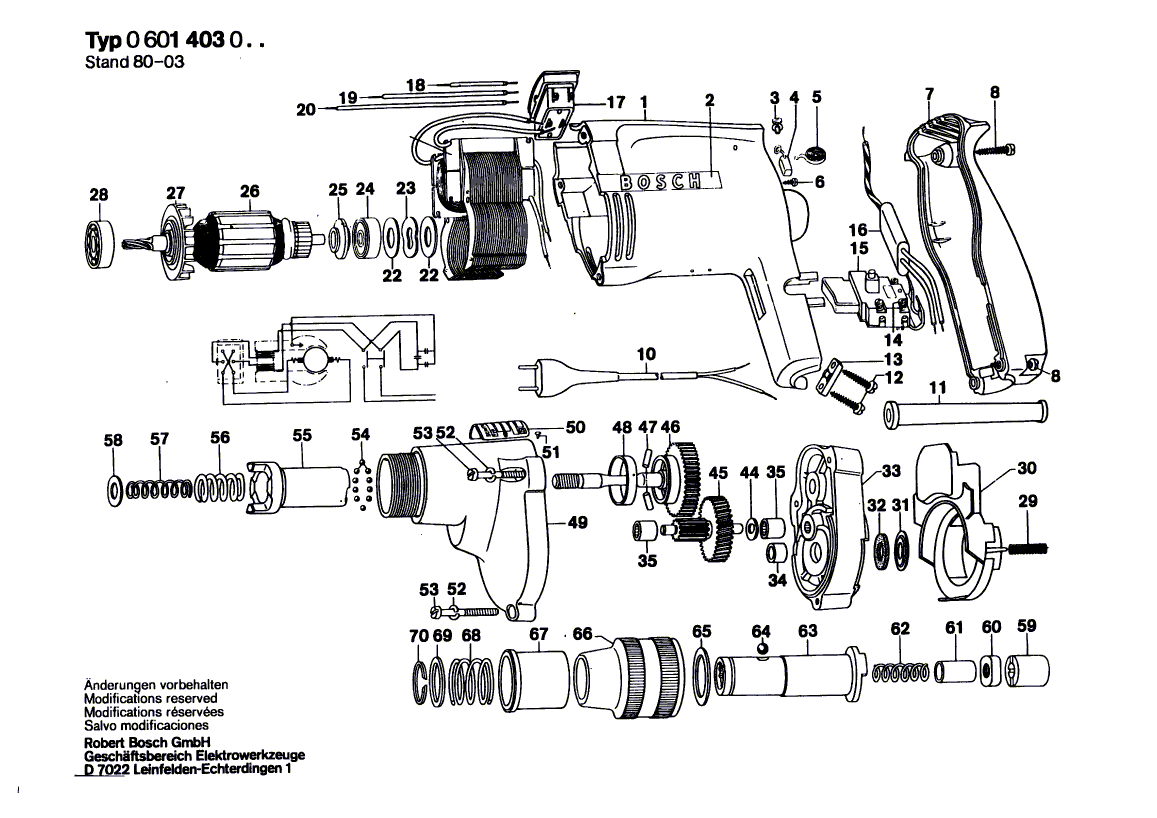 для шуруповерта Bosch 220 V 0601403003, деталировка 1