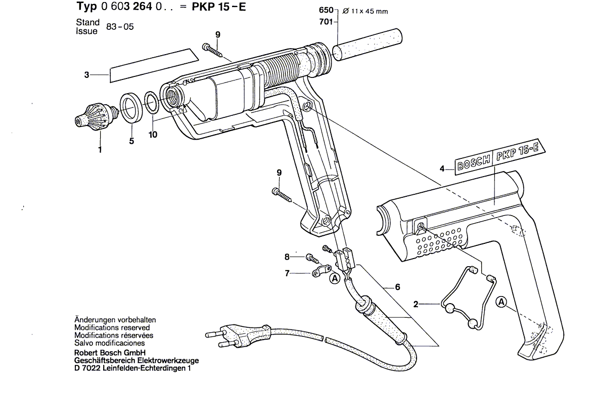 Для клеевого пистолета Bosch PKP 15 E 220 V 0603264003, деталировка 1