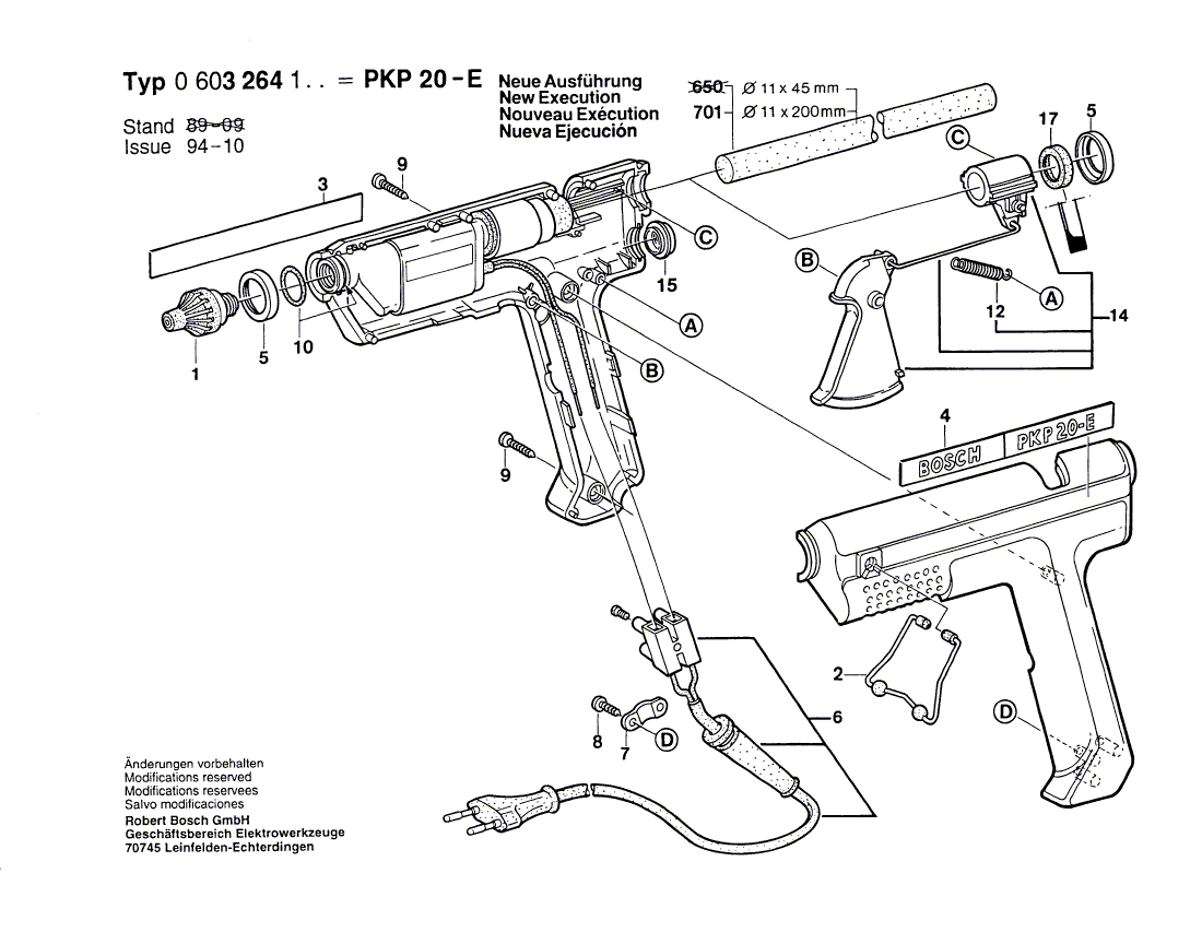 Для клеевого пистолета Bosch PKP 20 E 230 V 0603264103, деталировка 1