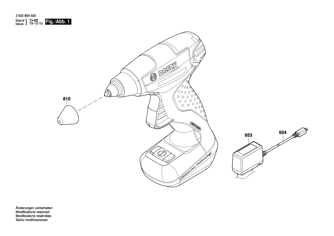 Для клеевого пистолета Bosch PKP 36 LI 3.6 V 3603B64600, деталировка 1