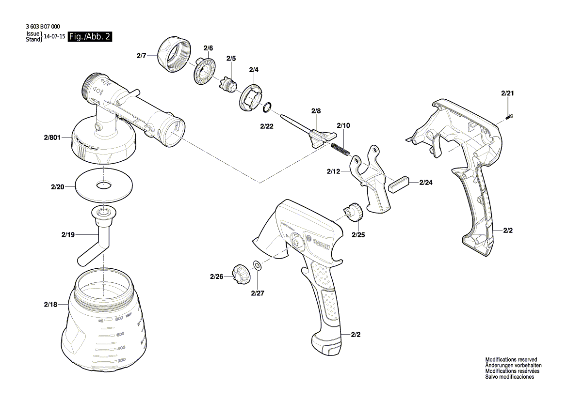 Для пистолета-распылителя Bosch PFS 1000 230 V 3603B07000, деталировка 2