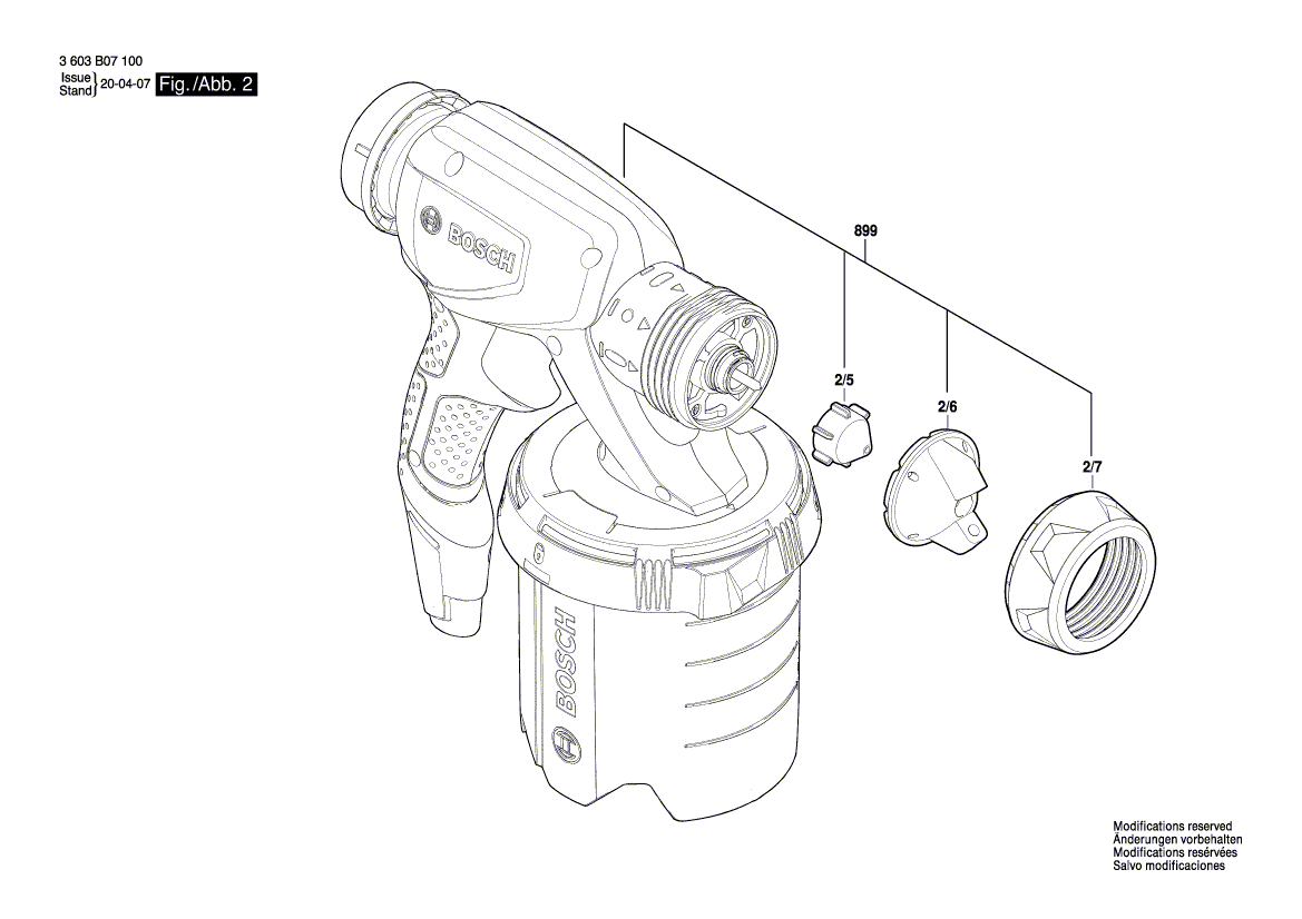 Для пистолета-распылителя Bosch PFS 3000-2 230 V 3603B07100, деталировка 2