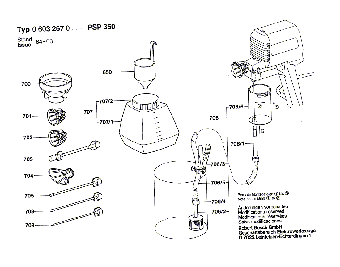 Для пистолета-распылителя Bosch PSP 350 220 V 0603267003, деталировка 2