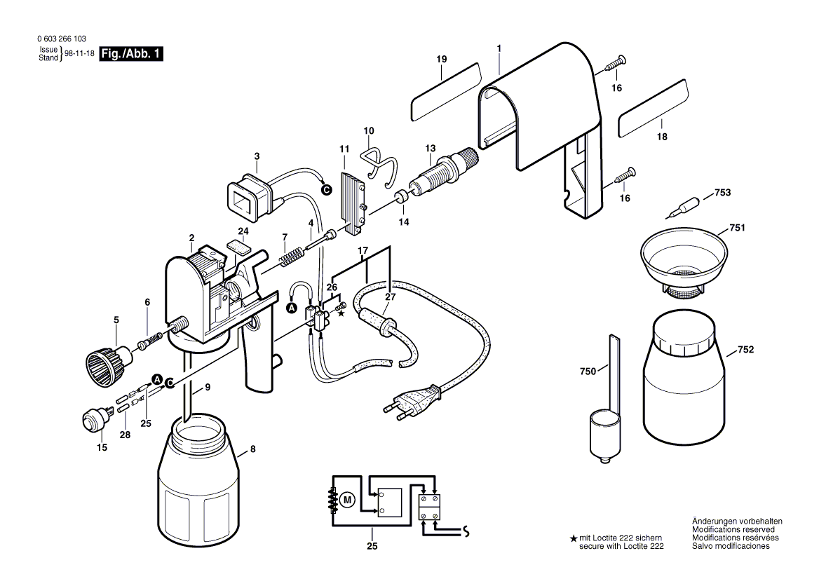 Для пистолета-распылителя Bosch PSP 60 230 V 0603266103, деталировка 1