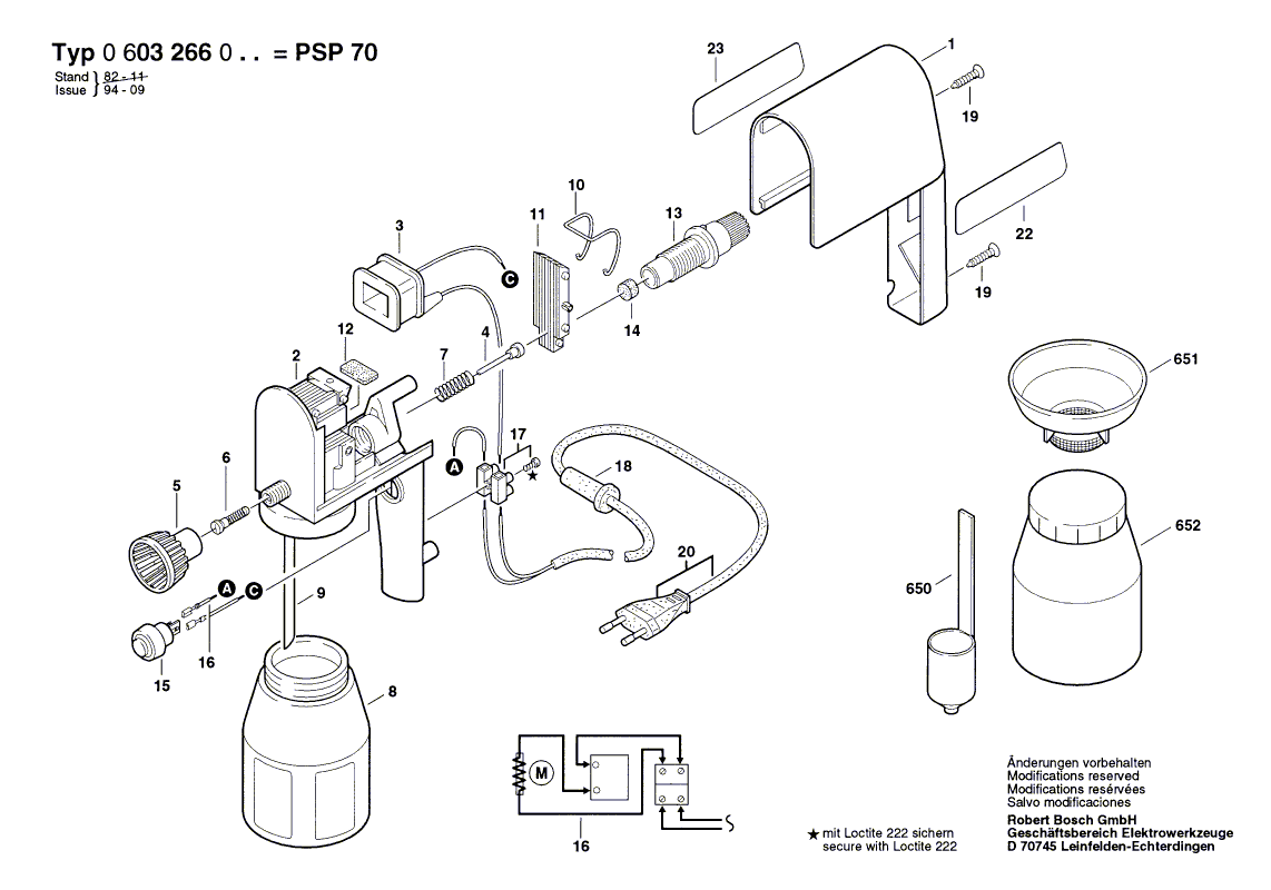 Для пистолета-распылителя Bosch PSP 70 220 V 0603266003, деталировка 1