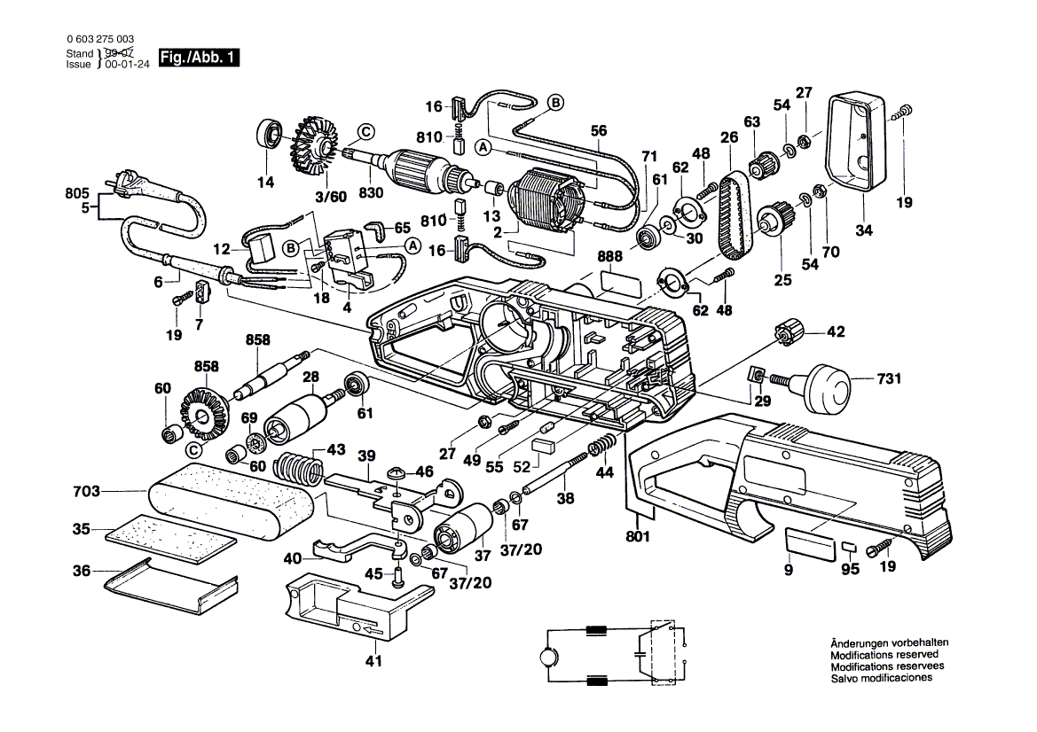 Для ленточной шлифовальной машины Bosch PBS 60 220 V 0603275003, деталировка 1