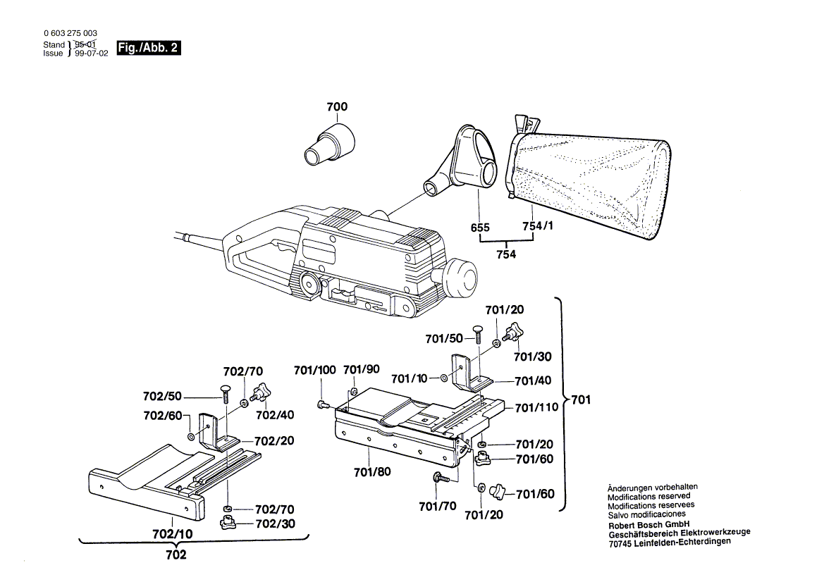 Для ленточной шлифовальной машины Bosch PBS 60 220 V 0603275003, деталировка 2