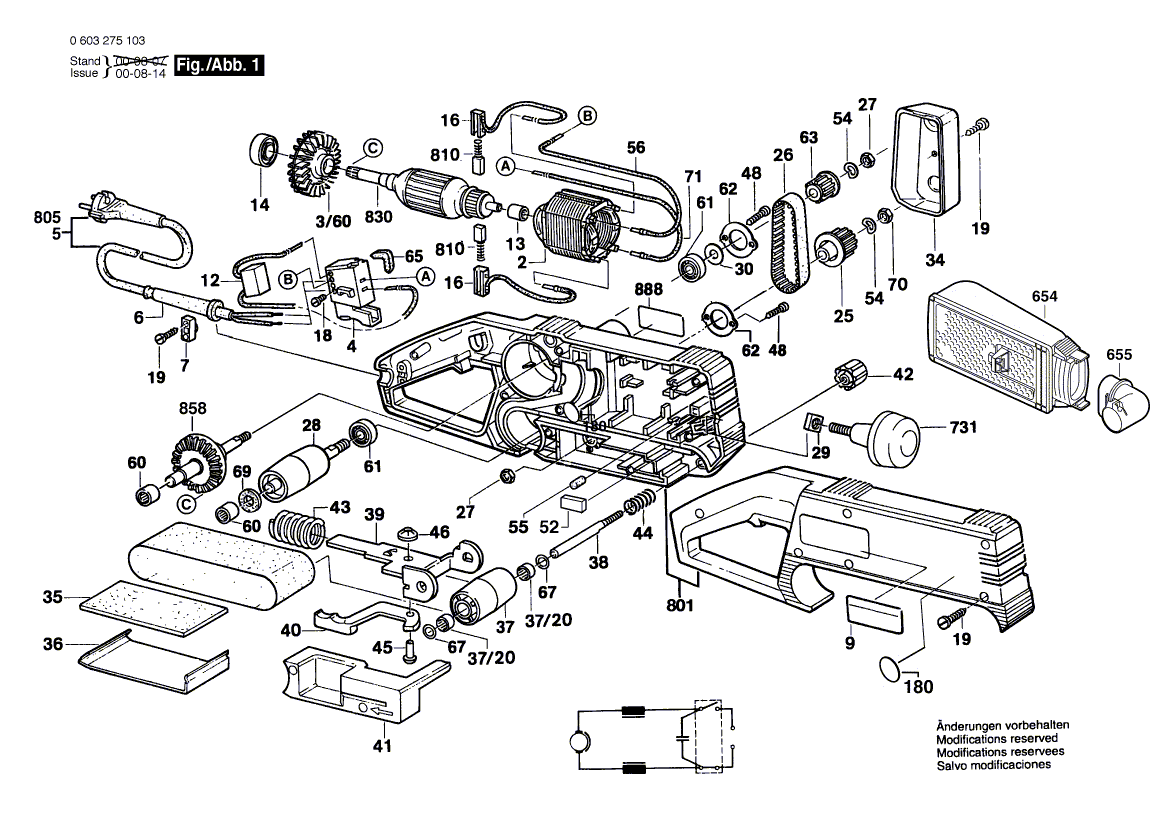 Для ленточной шлифовальной машины Bosch PBS 60 A 230 V 0603275103, деталировка 1