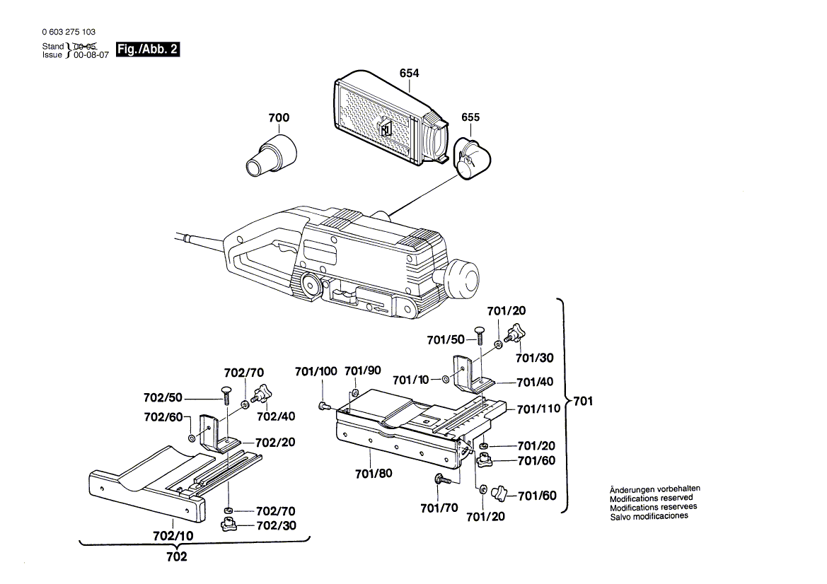Для ленточной шлифовальной машины Bosch PBS 60 A 230 V 0603275103, деталировка 2