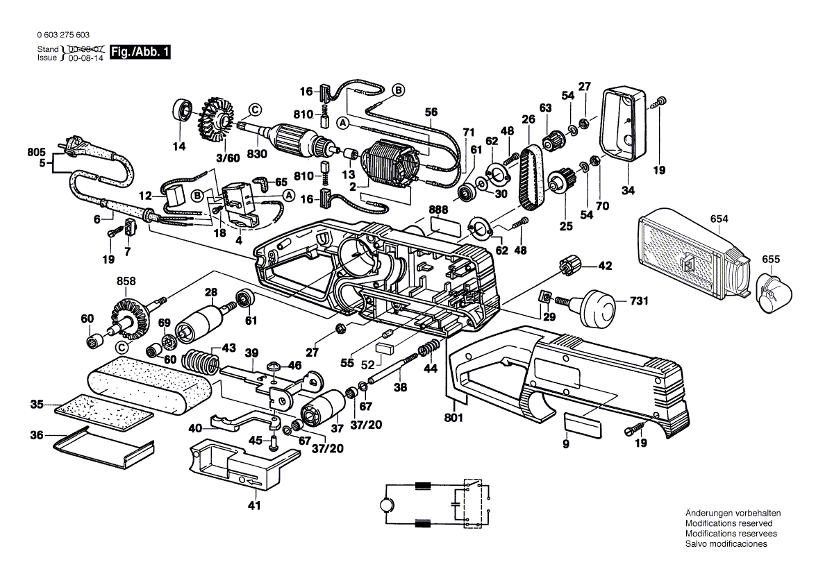 Для ленточной шлифовальной машины Bosch PBS 60 AE 230 V 0603275603, деталировка 1