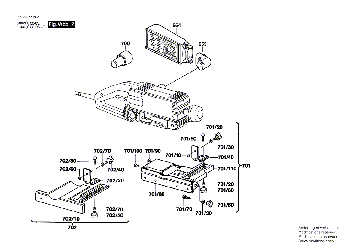 Для ленточной шлифовальной машины Bosch PBS 60 AE 230 V 0603275603, деталировка 2