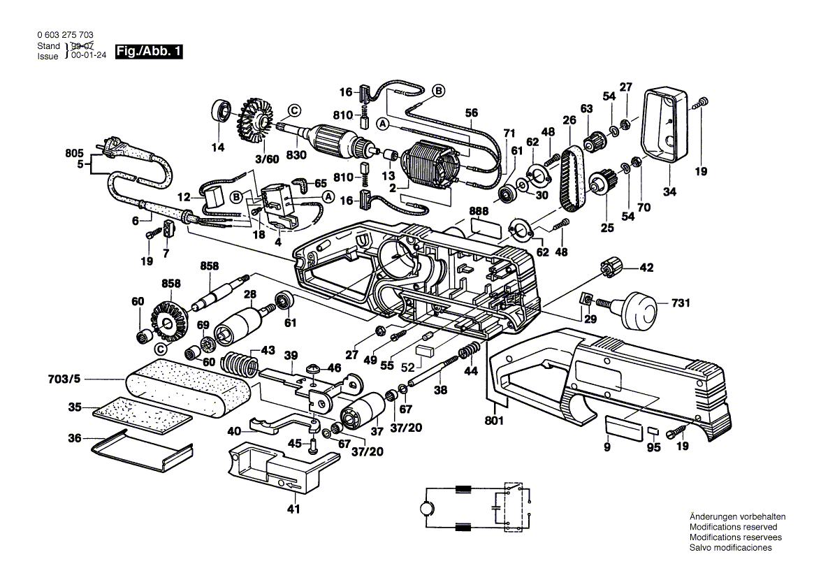 Для ленточной шлифовальной машины Bosch PBS 60 E 220 V 0603275703, деталировка 1