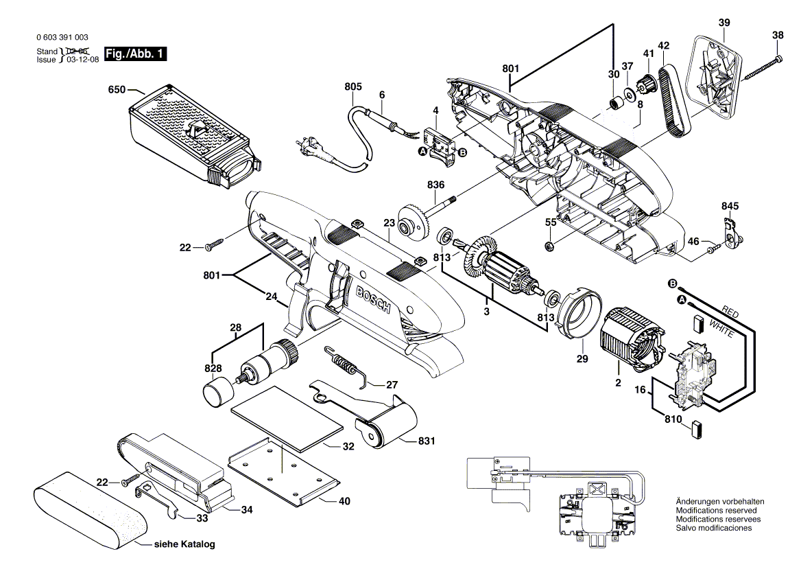 Для ленточной шлифовальной машины Bosch PBS 7 A 230 V 0603391003, деталировка 1