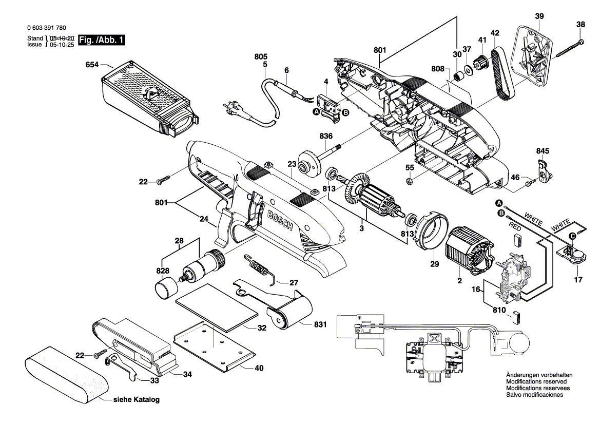 Для ленточной шлифовальной машины Bosch PBS 7 A/AE 230 V 0603391780, деталировка 1