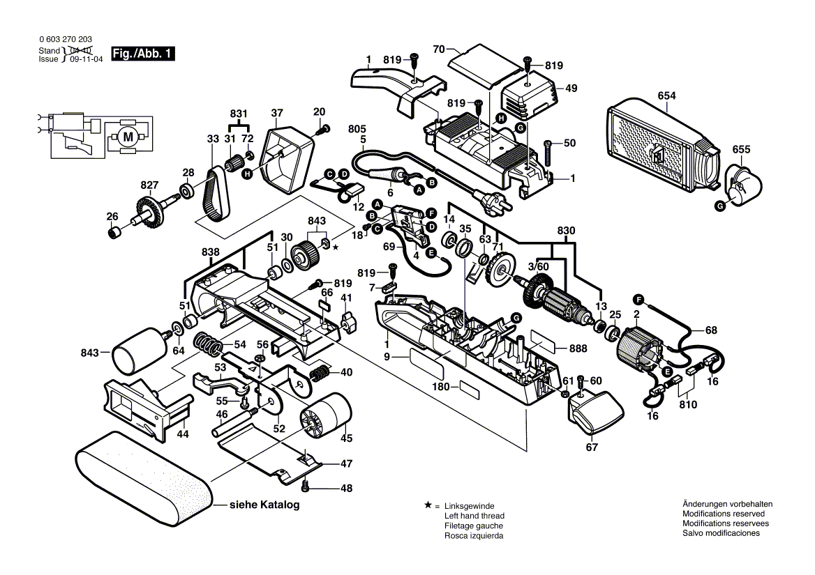 Для ленточной шлифовальной машины Bosch PBS 75 A 230 V 0603270203, деталировка 1