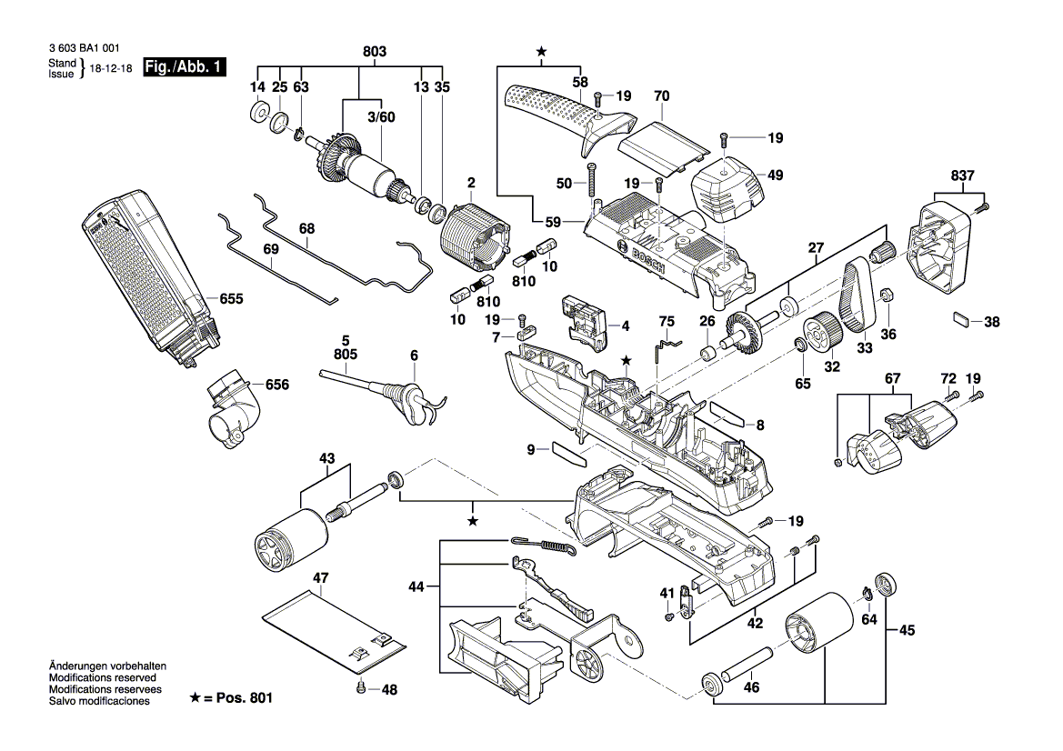 Для ленточной шлифовальной машины Bosch PBS 75 A 230 V 3603BA1001, деталировка 1