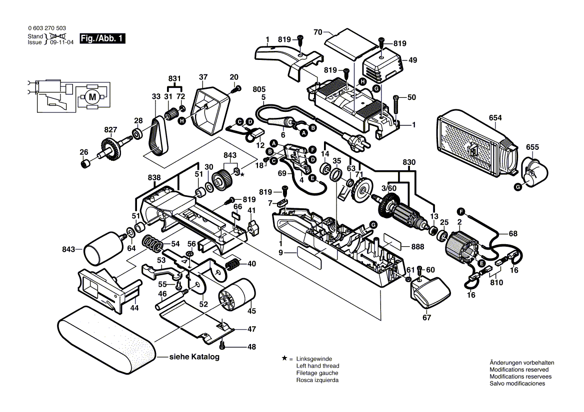 Для ленточной шлифовальной машины Bosch PBS 75 AE 230 V 0603270503, деталировка 1