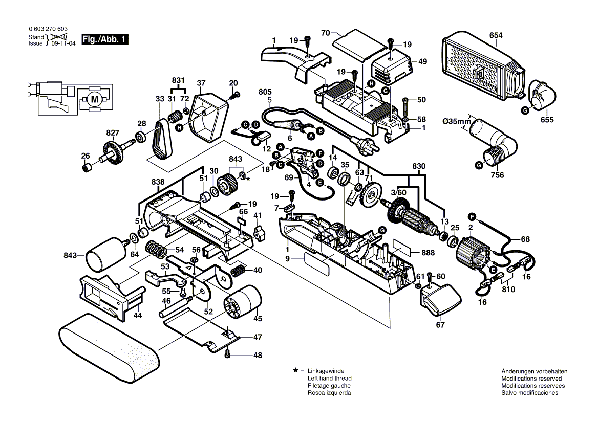 Для ленточной шлифовальной машины Bosch PBS 75 AE 230 V 0603270603, деталировка 1