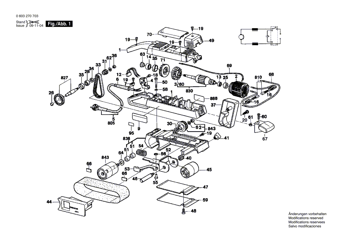 Для ленточной шлифовальной машины Bosch PBS 75 E 220 V 0603270703, деталировка 1