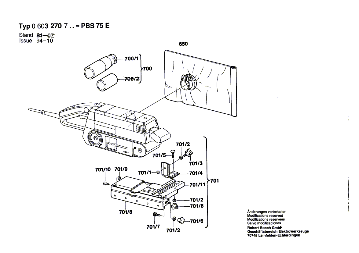 Для ленточной шлифовальной машины Bosch PBS 75 E 220 V 0603270703, деталировка 2