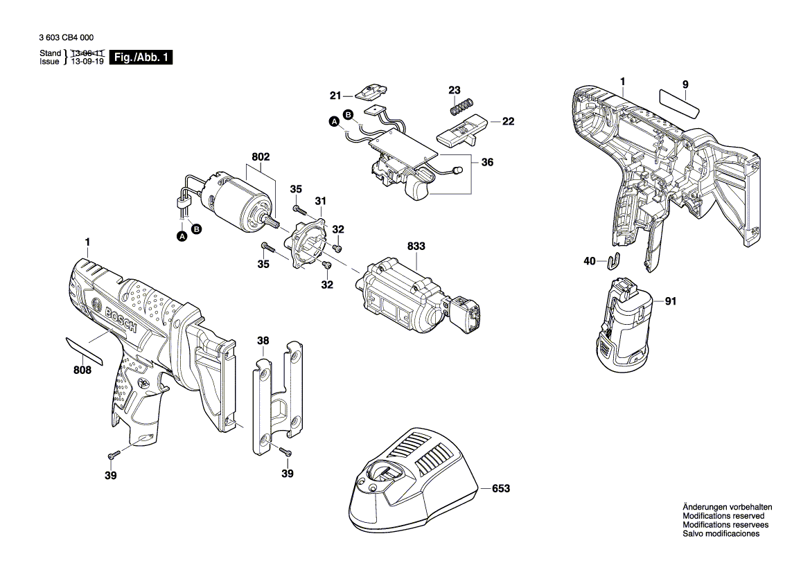 Для аккумуляторной лобзиковой пилы Bosch EasySaw 12 12 V 3603CB4001, деталировка 1