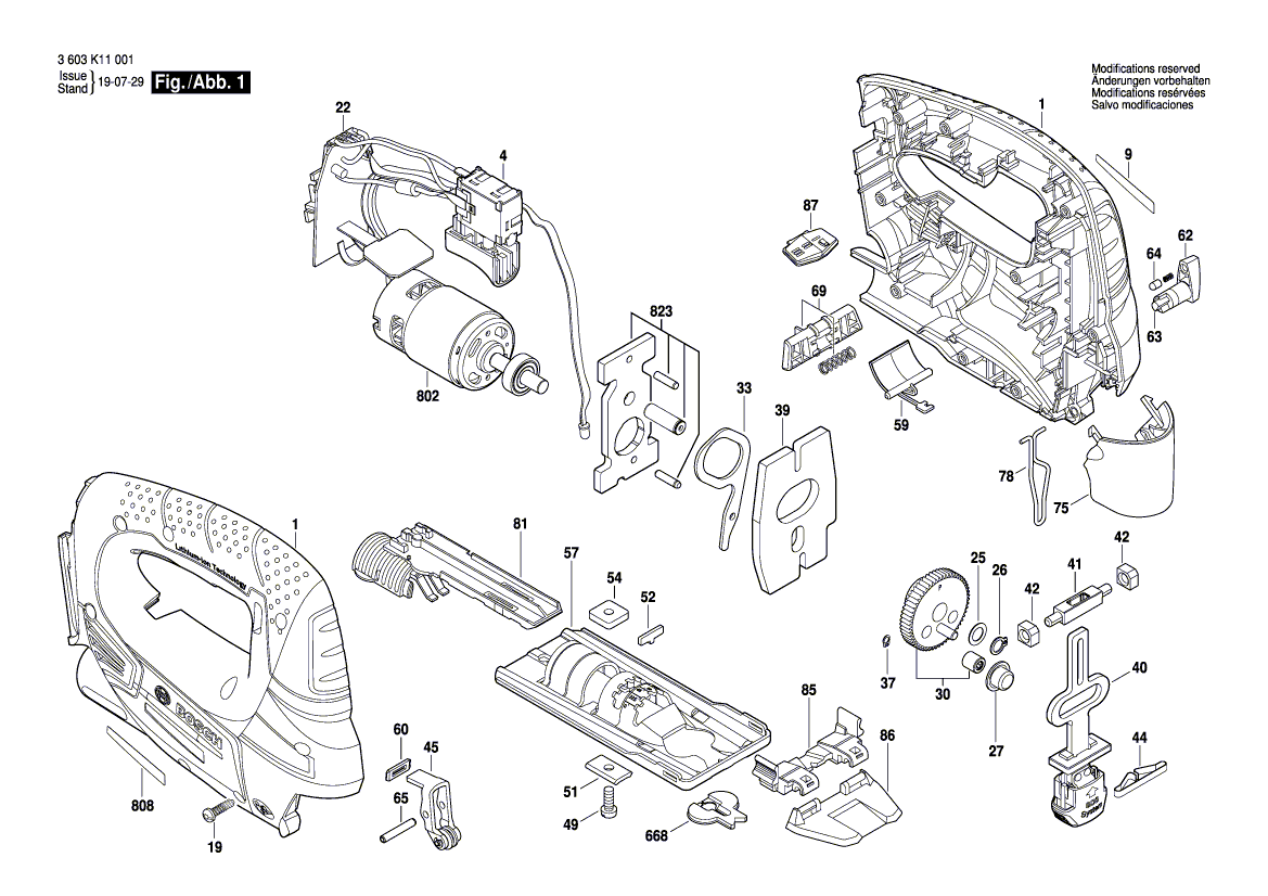 Для аккумуляторной лобзиковой пилы Bosch PST 18 LI 18 V 3603K11001, деталировка 1