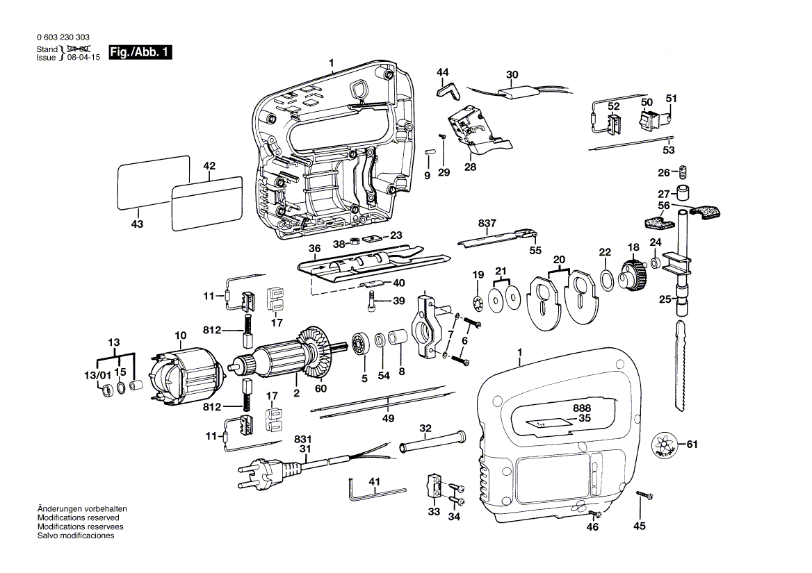 Для лобзиковой пилы Bosch PST 50-2 220 V 0603230303, деталировка 1