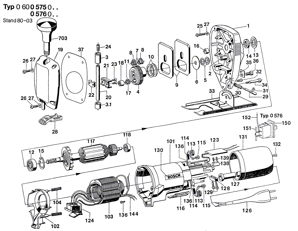 Для электролобзика Bosch 220 V 0600575003, деталировка 1