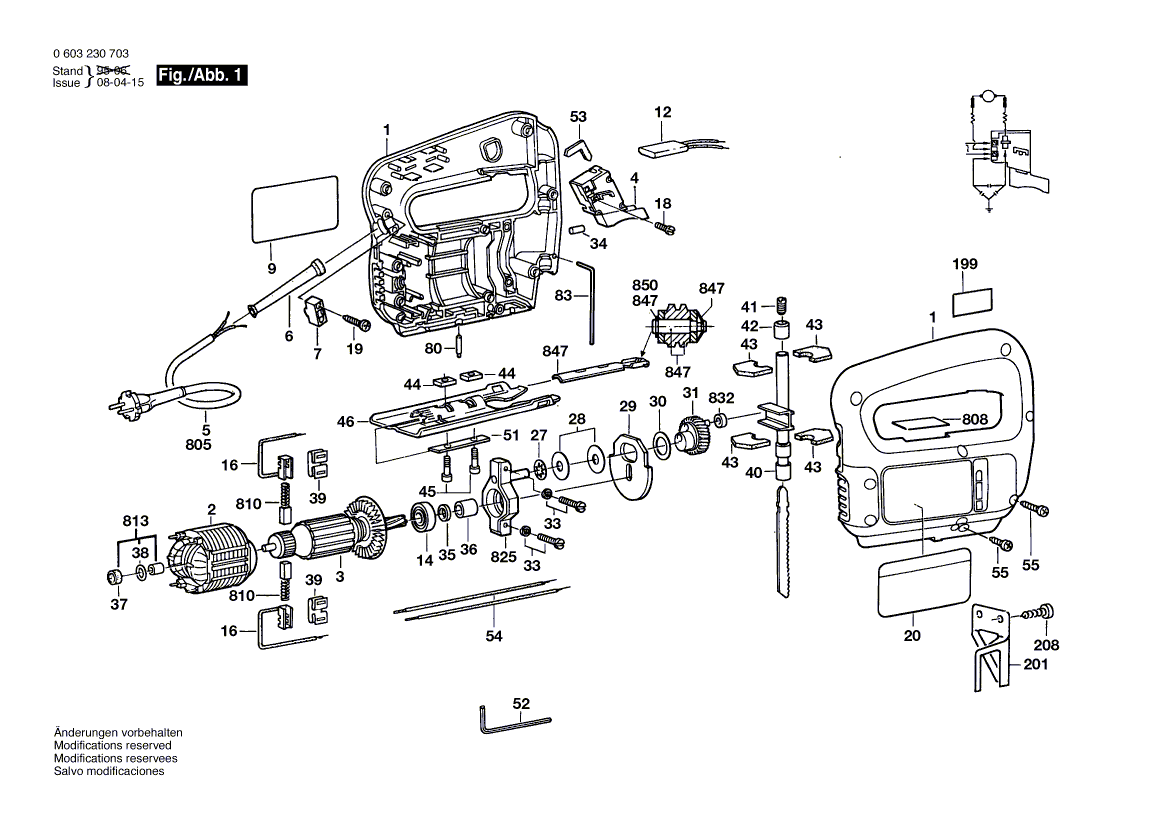 Для электролобзика Bosch PST 54 E 220 V 0603230703, деталировка 1