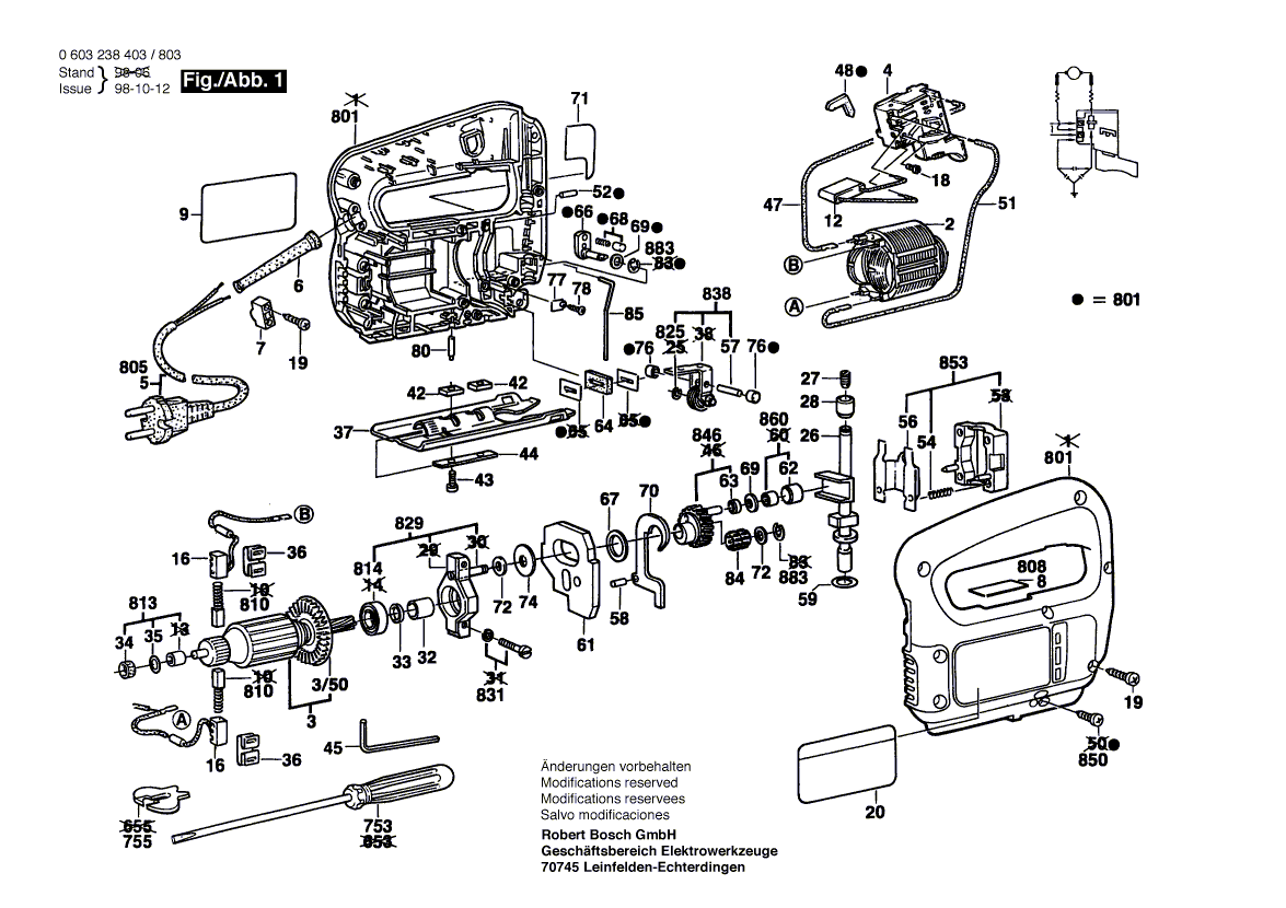 Для электролобзика Bosch PST 54 PE 230 V 0603238803, деталировка 1